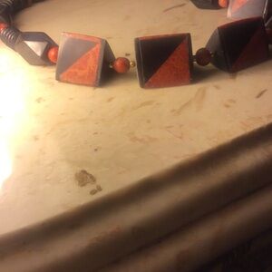 Artisan Black and Orange Geometric Necklace